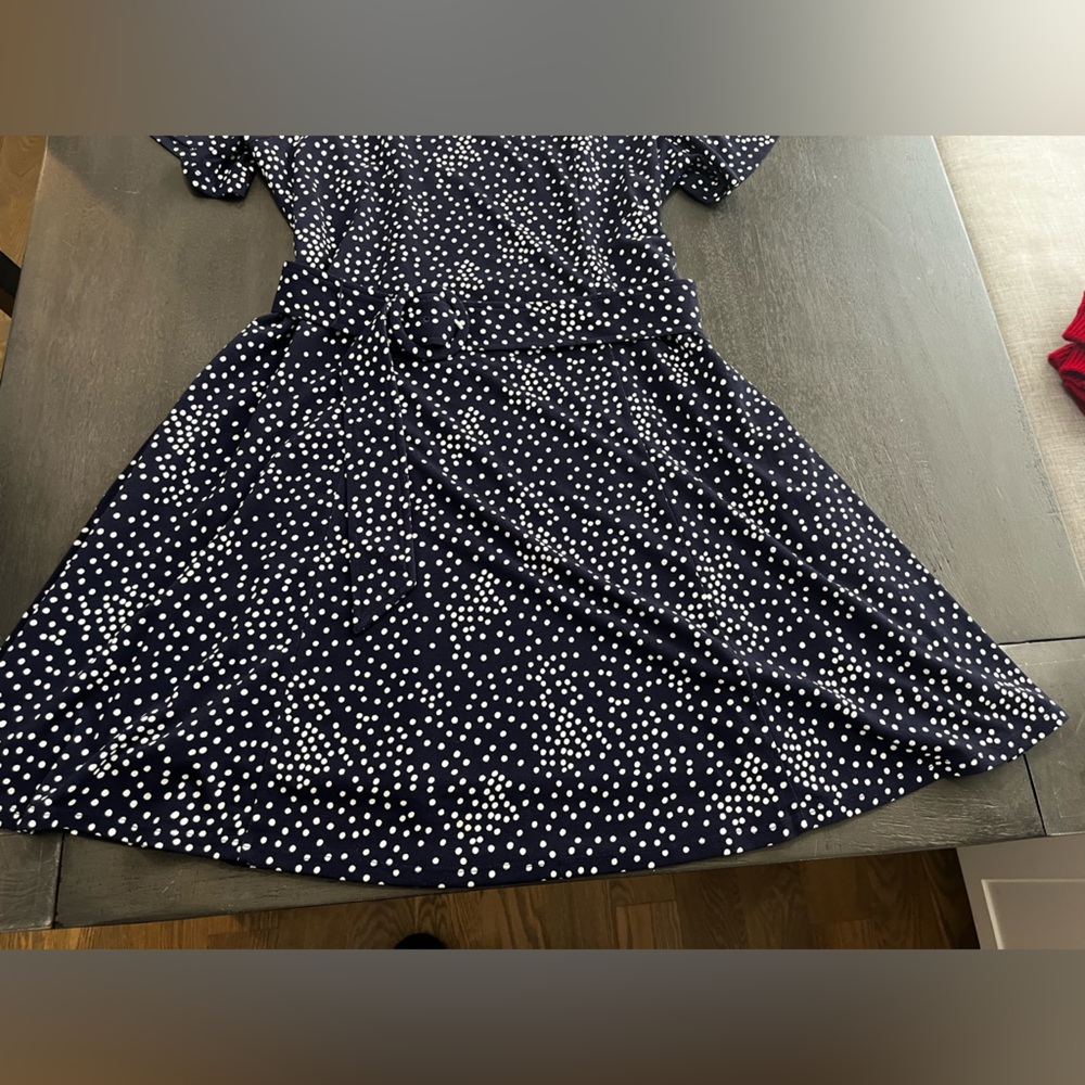 Laura Petites Size 12 Blue‎ & White Polkadot Belted Fit & Flare Dress - Picture 2 of 16